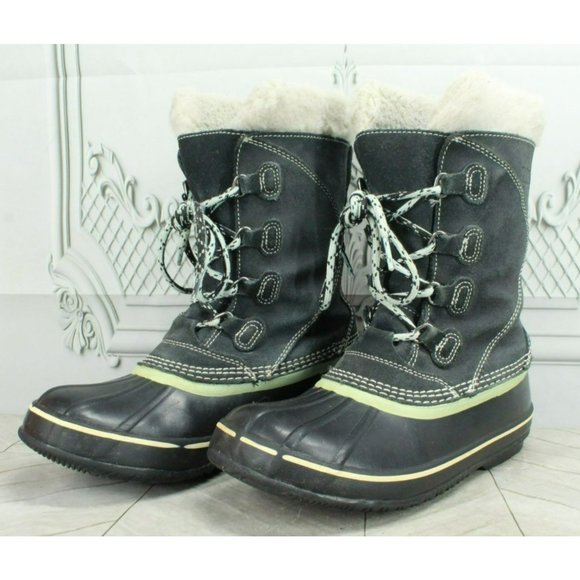 LL Bean Black Suede Removable Lining Insulated Duck Boots Size 6 M - Picture 2 of 9